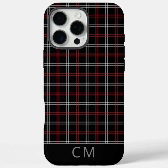 Kariertes rotes Tartan-Muster Monogramm Modernes Case-Mate iPhone Hülle (Rückseite)