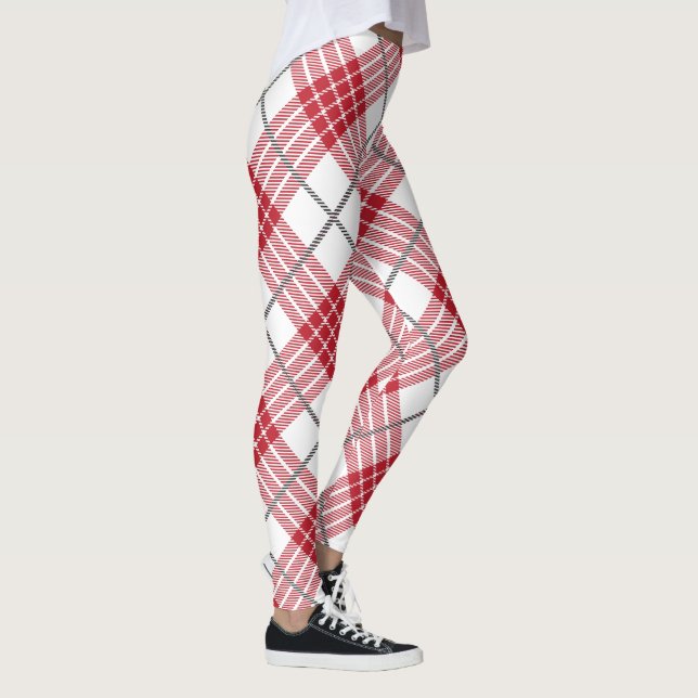 Kariertes, rotes und graues Muster Leggings (Rechts)