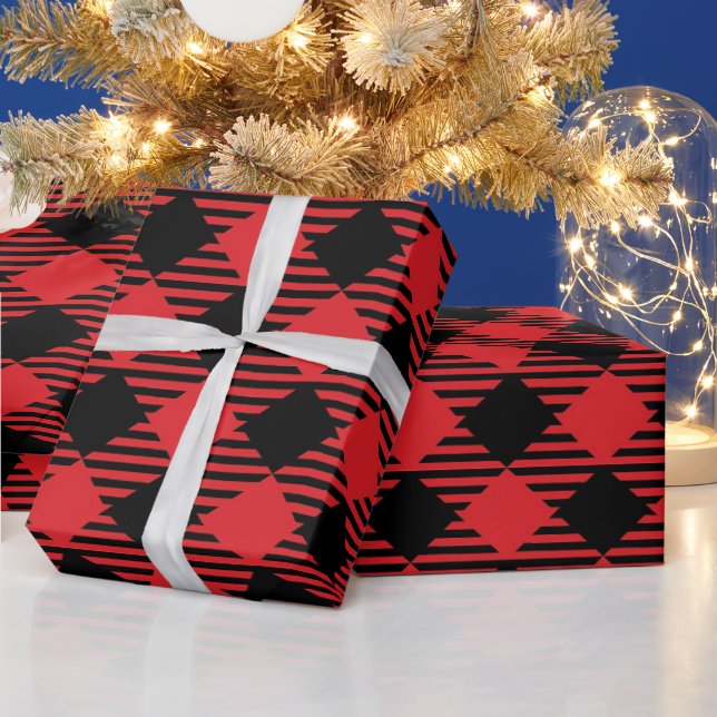 Kariertes, rotes und schwarzes Büffel Geschenkpapier (Feiertage)