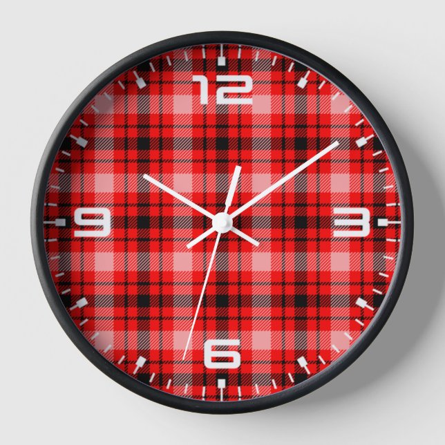 Kariertes Rotes und Schwarzes Tartan Uhr (Vorderseite)