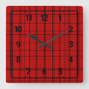 Kariertes Rotweihnachtsmuster Quadratische Wanduhr
