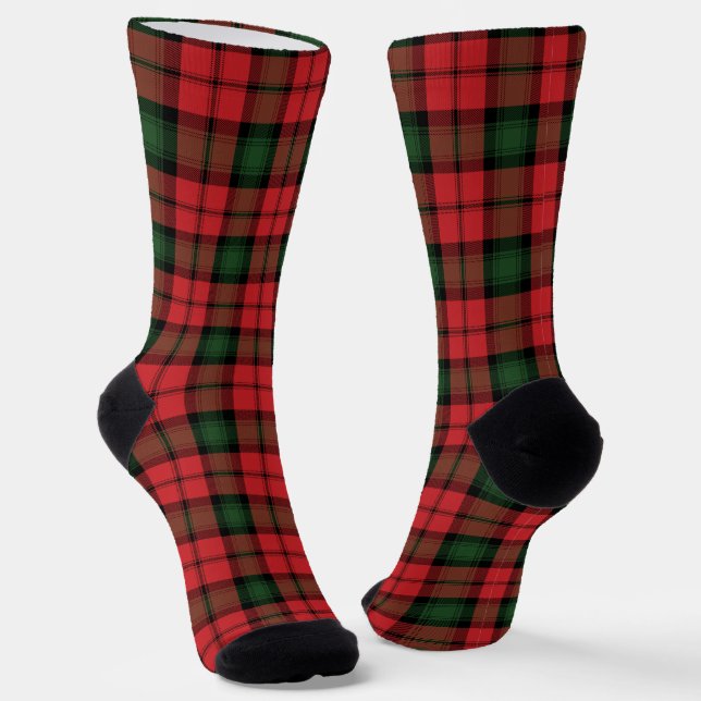 Kariertes Rustikal Rot und Grün Tartan Socken (Gewinkelt)