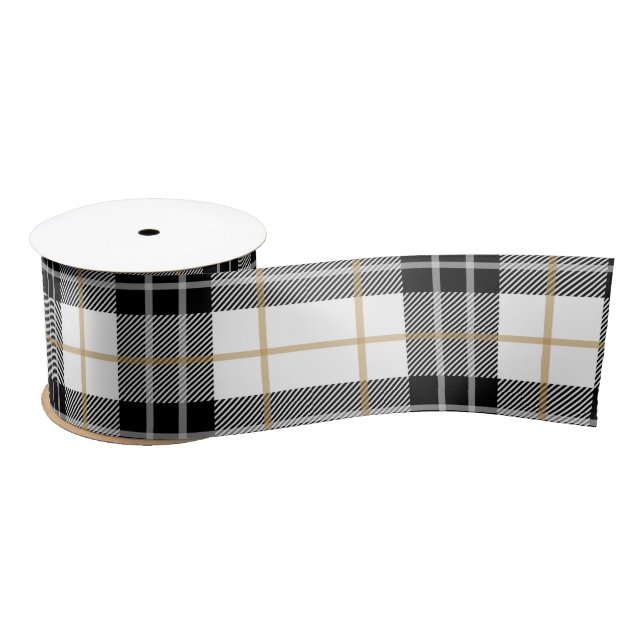 Kariertes Satin Ribbon aus schwarzem Tartan Satinband (Spule)