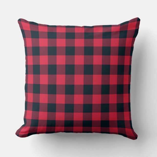 Kariertes Schachbrett-Muster in Red Black Kissen (Vorderseite)