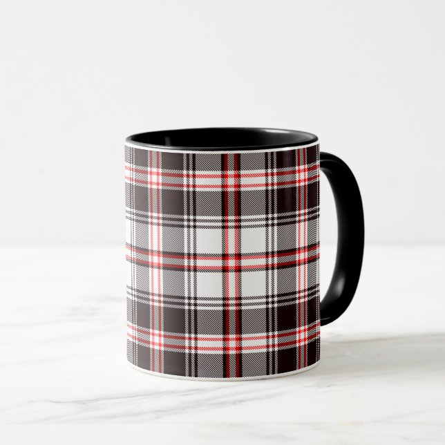 Kariertes Schwarz-Rot-Muster Tasse (VorderseiteRechts)
