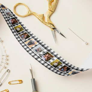 Kariertes Schwarz-Weiß-Buffalo-Foto Satinband