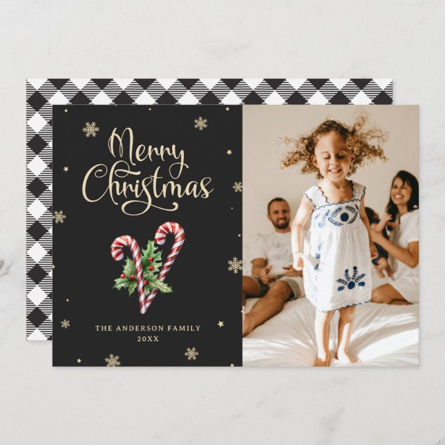 Kariertes Schwarz-Weiß-Buffalo-Foto Weihnachten (Vorne/Hinten)