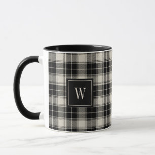 Kariertes Schwarz-Weiß-Muster mit Monogramm Tasse