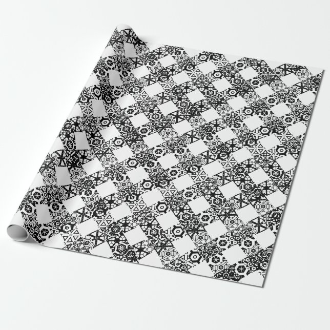 Kariertes Schwarz-weißes Gingham-Muster Weihnachte Geschenkpapier (Ungerollt)