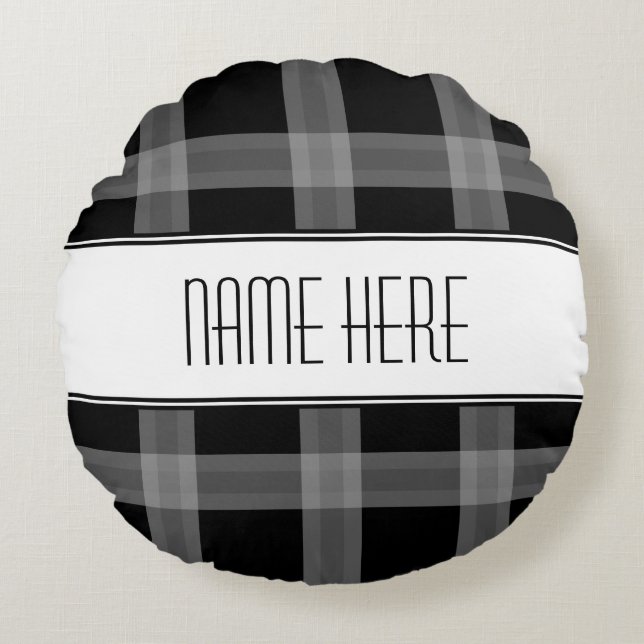 Kariertes schwarzes Custum Decorative Pillow Rundes Kissen (Vorderseite)