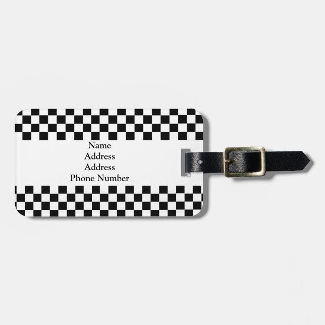 Kariertes schwarzes u. weißes einfaches, gepäckanhänger (Vorderseite horizontal)