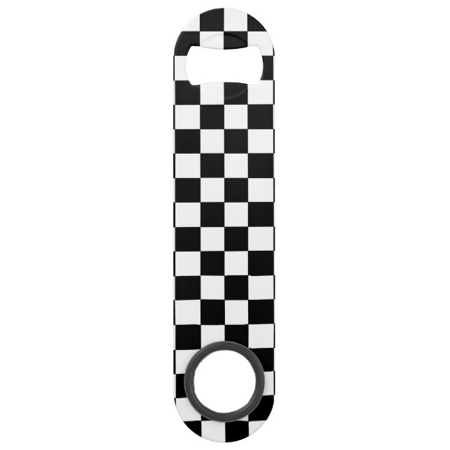 Kariertes Schwarzweiss Speed Flaschenöffner (Vorderseite)