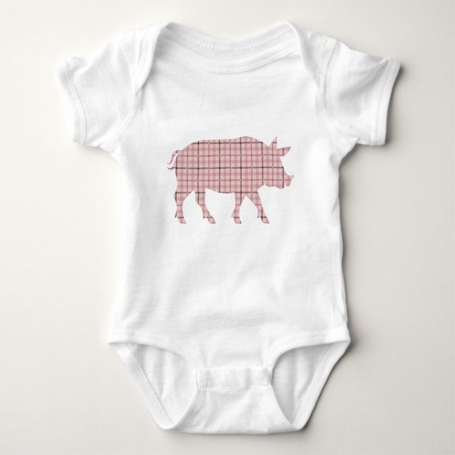 Kariertes Schwein Baby Strampler (Vorderseite)