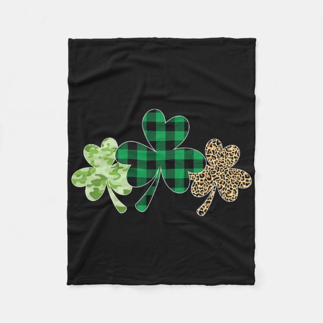 Kariertes Shamrock-Hemd Leopard-Tarnung Lustig St. Fleecedecke (Vorderseite)