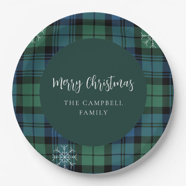 Kariertes Skript Rustikale Custom Campbell Tartan Pappteller (Vorderseite)