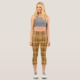 Kariertes Stoffmuster Textur Golden Brown Streifen Capri Leggings