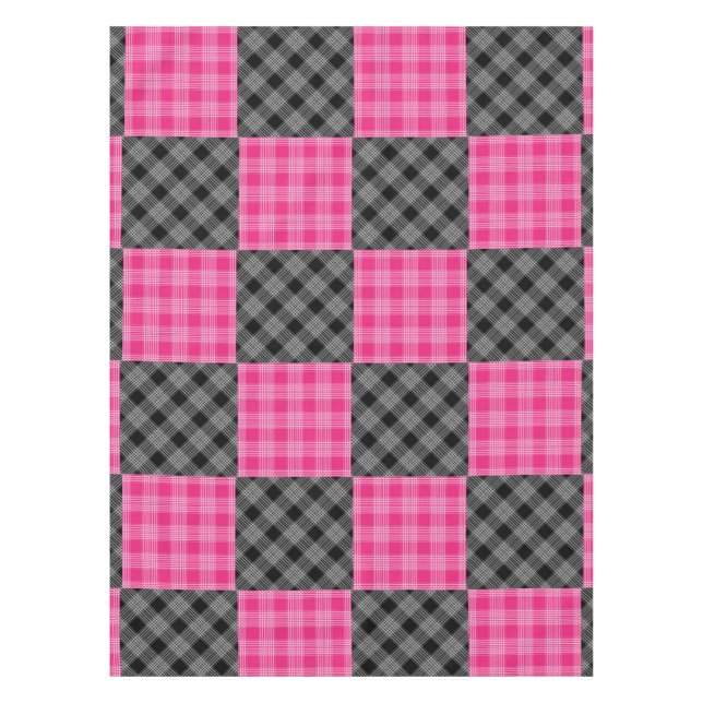 Kariertes Tablettentuch, rosa und schwarz Tischdecke (Vorderseite)