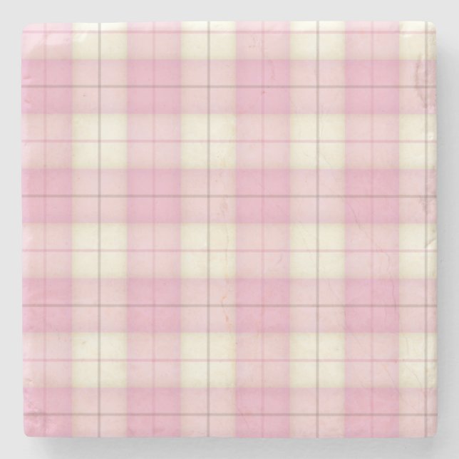 Kariertes Tartan, blassrosa Steinuntersetzer (Vorderseite)