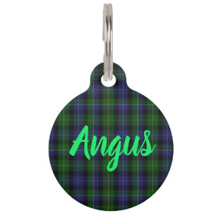Kariertes Tartan Blue & Green Add Name & Number Haustiermarke