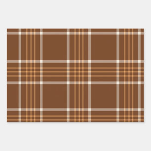 Kariertes tartan Herbstbraun und beige Muster Geschenkpapier Set