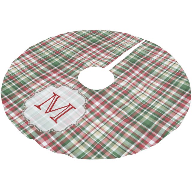 Kariertes Tartan Monogram Ursprünglicher Baumrock Polyester Weihnachtsbaumdecke (Schrägansicht)