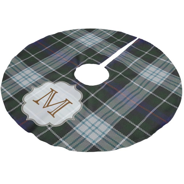 Kariertes Tartan Monogram Ursprünglicher Baumrock Polyester Weihnachtsbaumdecke (Schrägansicht)