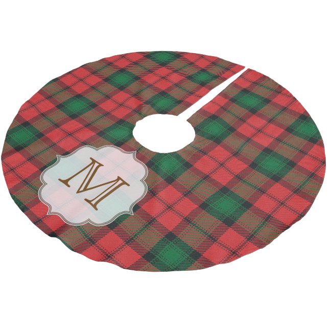 Kariertes Tartan Monogram Ursprünglicher Baumrock Polyester Weihnachtsbaumdecke (Schrägansicht)