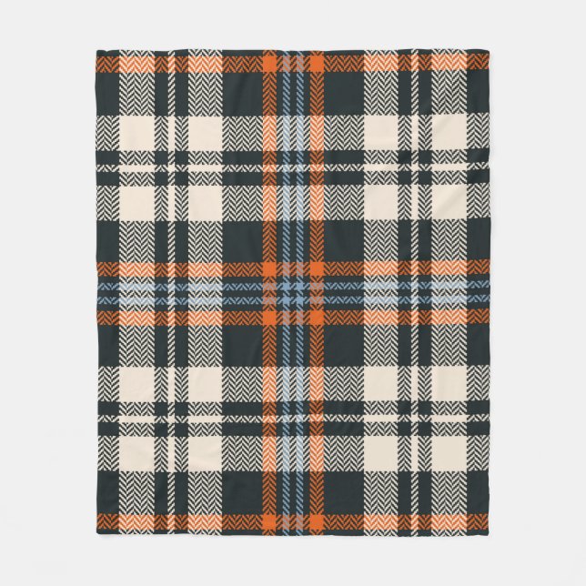 Kariertes Tartan-Muster Herbst in Schwarz, Orange, Fleecedecke (Vorderseite)