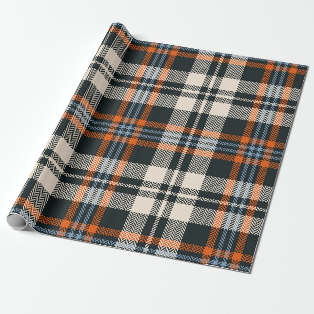 Kariertes Tartan-Muster Herbst in Schwarz, Orange, Geschenkpapier (Ungerollt)
