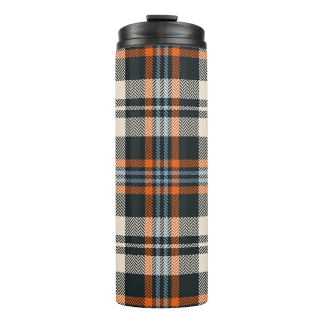 Kariertes Tartan-Muster Herbst in Schwarz, Orange, Thermosbecher (Vorderseite)