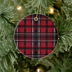 Kariertes Tartan-Muster in Rot und Schwarz Keramik Ornament