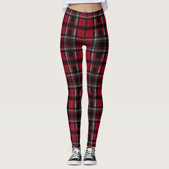 Kariertes Tartan-Muster in Rot und Schwarz Leggings (Vorderseite)