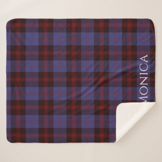 Kariertes Tartan Navy Blau Rot Monogramm Name Sherpadecke