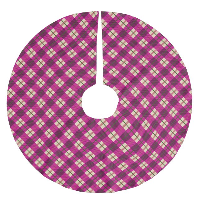 Kariertes Tartan Rosa Lila geprüft Polyester Weihnachtsbaumdecke (Vorderseite)