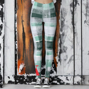 Kariertes Tartgrün mit Monogramm Leggings