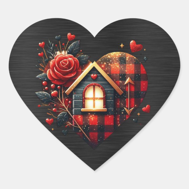 Kariertes Valentinherz Herz-Aufkleber (Vorderseite)