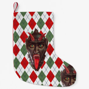 Kariertes Weihnachts-Krampus-Weihnachtsstrumpf Kleiner Weihnachtsstrumpf