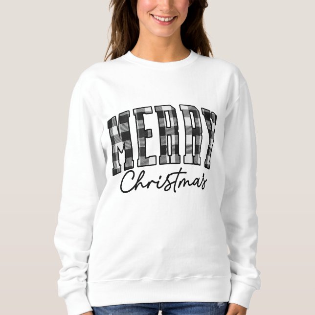 Kariertes Weihnachts-Sweatshirt | Frauengrau Sweatshirt (Vorderseite)