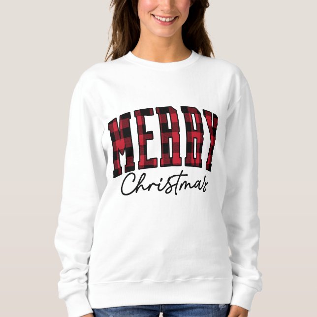 Kariertes Weihnachts-Sweatshirt | Rote Frauen Sweatshirt (Vorderseite)
