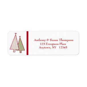 Kariertes Weihnachtsbaum-Adressen-Etikett
