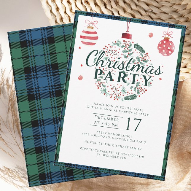 Kariertes Weihnachtsfest Party Campbell Tartan Einladung (Rustic Plaid Tartan Christmas Holidays Party Invitation)