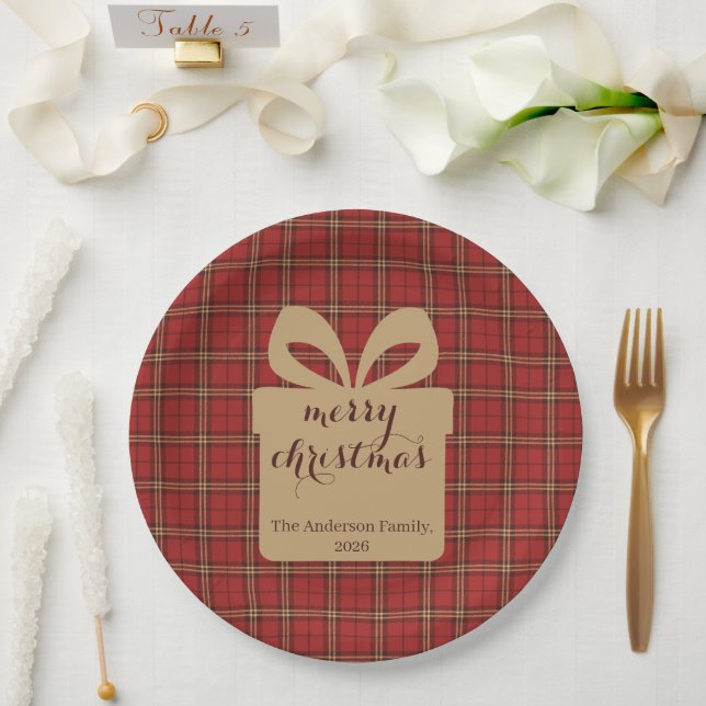 Kariertes Weihnachtsfest - Rotes Muster - Pappteller (Hochzeit)