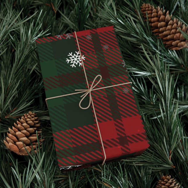Kariertes Weihnachtsfest Snowflakes Muster Geschenkpapier (Plaid Christmas Holiday Snowflakes Wrapping Paper)