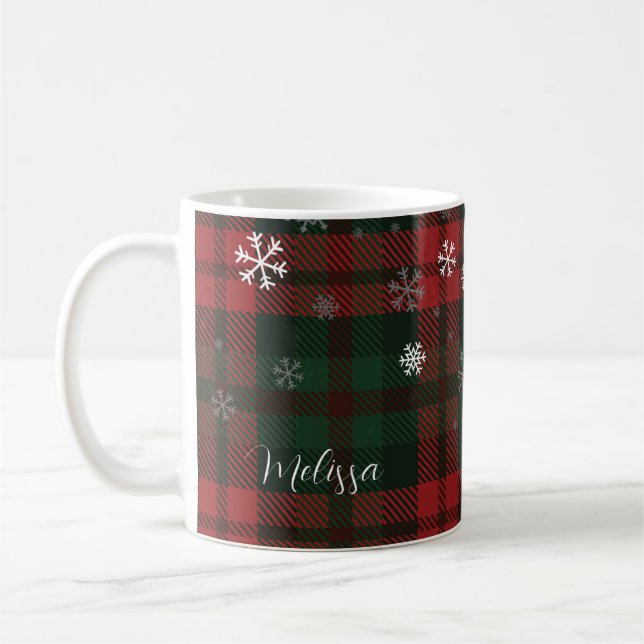 Kariertes Weihnachtsfest Snowflakes Muster Kaffeetasse (Links)