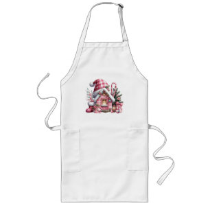 Kariertes Weihnachtshaus in Rosa Lange Schürze