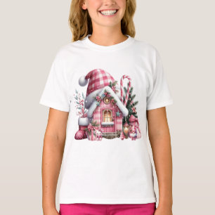 Kariertes Weihnachtshaus in Rosa T-Shirt