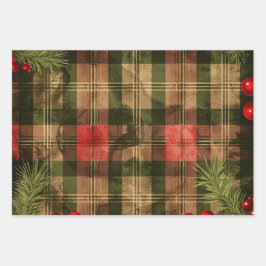 Kariertes Weihnachtsmuster Geschenkpapier Set