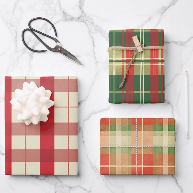 Kariertes Weihnachtsmuster Geschenkpapier Set (Vorderseite)
