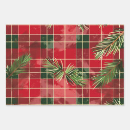 Kariertes Weihnachtsmuster Geschenkpapier Set