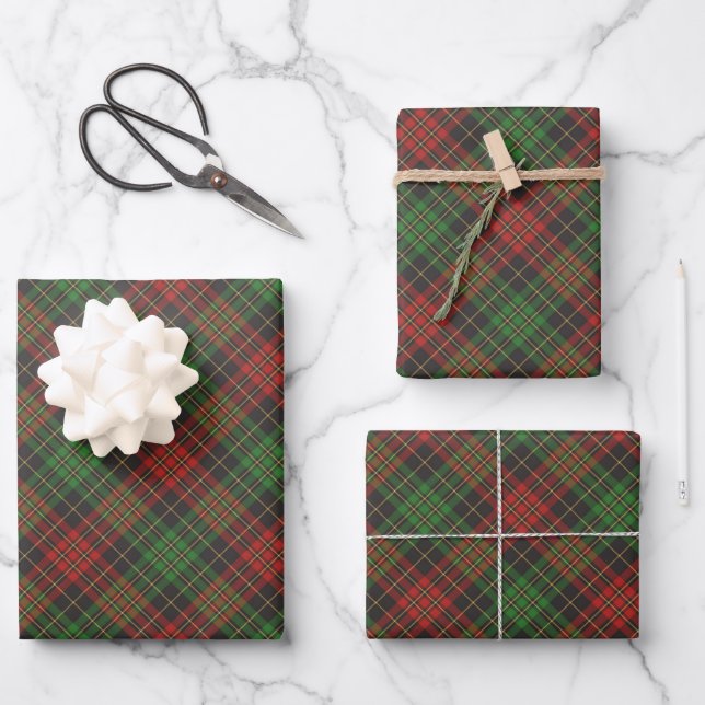 Kariertes Weihnachtsmuster Geschenkpapier Set (Vorderseite)
